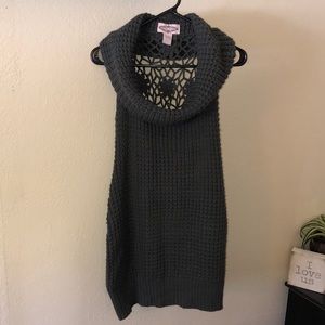 Knitted Cowl Neck Mini Sweater Dress with Open Back